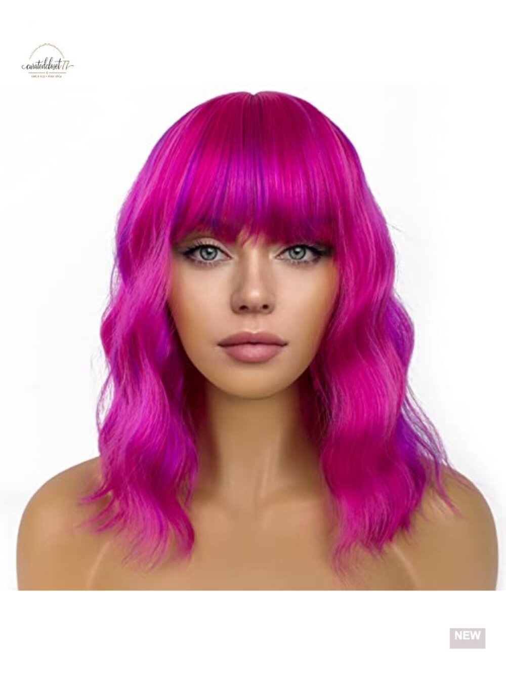 Short Bob Wig with Bangs Loose Wavy Shoulder Length Heat Resistant Synthetic